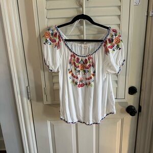 Solitaire Floral Embroidered White Blouse